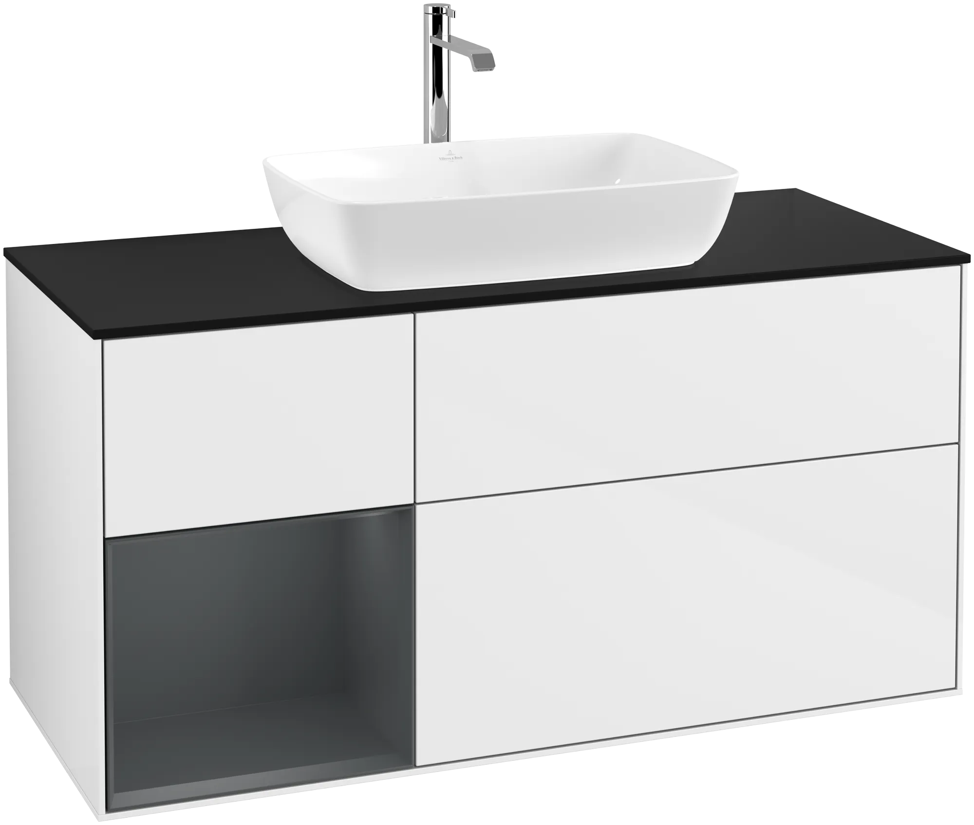 Obrázek VILLEROY BOCH Finion Vanity unit, with lighting, 3 pull-out compartments, 1200 x 603 x 501 mm, Glossy White Lacquer / Midnight Blue Matt Lacquer / Glass Black Matt #G822HGGF