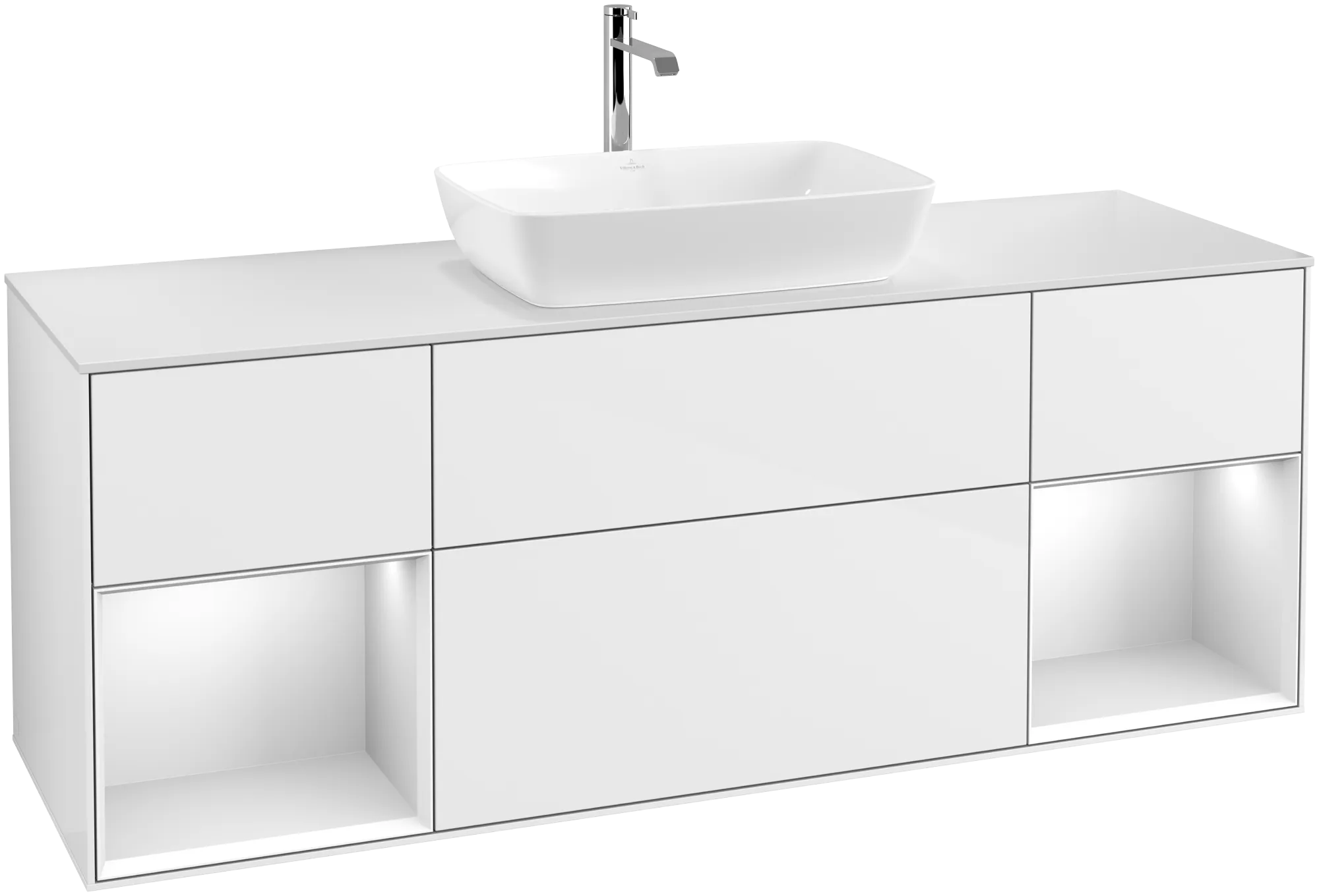 Obrázek VILLEROY BOCH Finion Vanity unit, with lighting, 4 pull-out compartments, 1600 x 603 x 501 mm, Glossy White Lacquer / White Matt Lacquer / Glass White Matt #G861MTGF