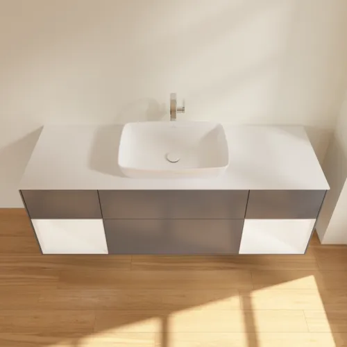 Bild von VILLEROY BOCH Finion Waschbeckenunterschrank, mit Beleuchtung, 4 Auszüge, 1600 x 603 x 501 mm, Anthracite Matt Lacquer / White Matt Lacquer / Glass White Matt #G861MTGK
