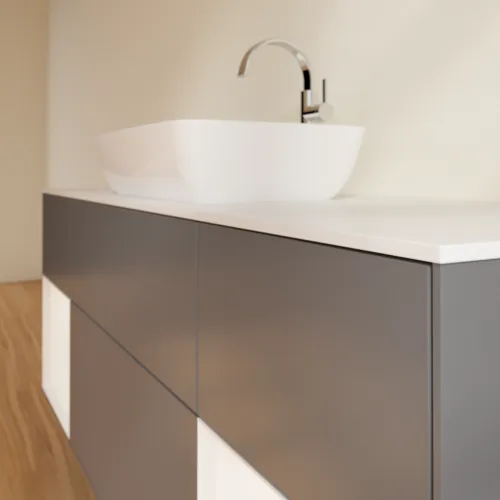 Bild von VILLEROY BOCH Finion Waschbeckenunterschrank, mit Beleuchtung, 4 Auszüge, 1600 x 603 x 501 mm, Anthracite Matt Lacquer / White Matt Lacquer / Glass White Matt #G861MTGK