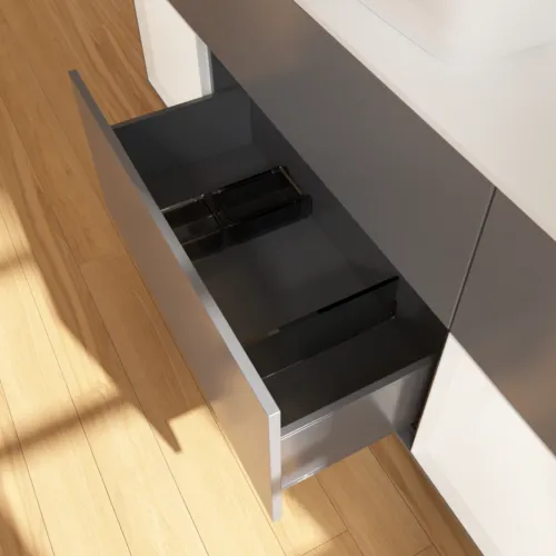 Bild von VILLEROY BOCH Finion Waschbeckenunterschrank, mit Beleuchtung, 4 Auszüge, 1600 x 603 x 501 mm, Anthracite Matt Lacquer / White Matt Lacquer / Glass White Matt #G861MTGK
