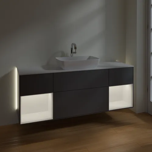 Bild von VILLEROY BOCH Finion Waschbeckenunterschrank, mit Beleuchtung, 4 Auszüge, 1600 x 603 x 501 mm, Anthracite Matt Lacquer / White Matt Lacquer / Glass White Matt #G861MTGK