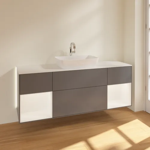 Bild von VILLEROY BOCH Finion Waschbeckenunterschrank, mit Beleuchtung, 4 Auszüge, 1600 x 603 x 501 mm, Anthracite Matt Lacquer / White Matt Lacquer / Glass White Matt #G861MTGK