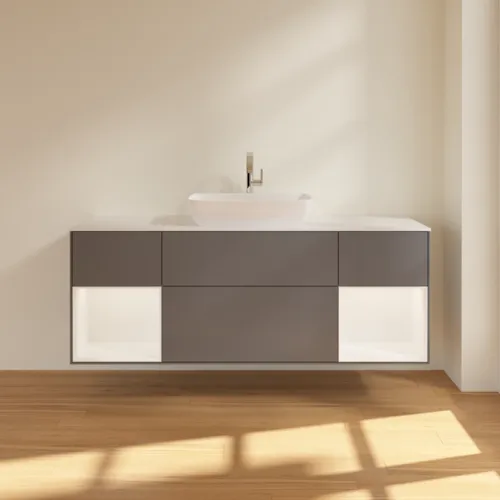 Bild von VILLEROY BOCH Finion Waschbeckenunterschrank, mit Beleuchtung, 4 Auszüge, 1600 x 603 x 501 mm, Anthracite Matt Lacquer / White Matt Lacquer / Glass White Matt #G861MTGK