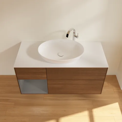 VILLEROY BOCH Finion Waschbeckenunterschrank, mit Beleuchtung, 3 Auszüge, 1200 x 603 x 501 mm, Walnut Veneer / Anthracite Matt Lacquer / Glass White Matt #G941GKGN, Bild 4