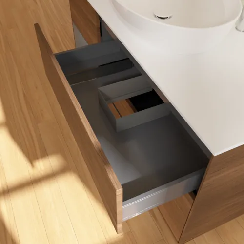 VILLEROY BOCH Finion Waschbeckenunterschrank, mit Beleuchtung, 3 Auszüge, 1200 x 603 x 501 mm, Walnut Veneer / Anthracite Matt Lacquer / Glass White Matt #G941GKGN, Bild 8
