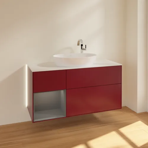 Bild von VILLEROY BOCH Finion Waschbeckenunterschrank, mit Beleuchtung, 3 Auszüge, 1200 x 603 x 501 mm, Peony Matt Lacquer / Anthracite Matt Lacquer / Glass White Matt #G941GKHB