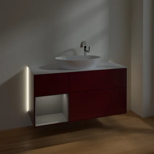 Bild von VILLEROY BOCH Finion Waschbeckenunterschrank, mit Beleuchtung, 3 Auszüge, 1200 x 603 x 501 mm, Peony Matt Lacquer / Anthracite Matt Lacquer / Glass White Matt #G941GKHB