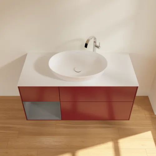 Bild von VILLEROY BOCH Finion Waschbeckenunterschrank, mit Beleuchtung, 3 Auszüge, 1200 x 603 x 501 mm, Peony Matt Lacquer / Anthracite Matt Lacquer / Glass White Matt #G941GKHB