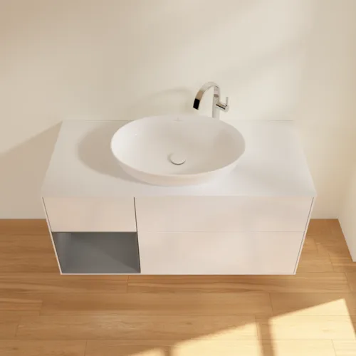 VILLEROY BOCH Finion Waschbeckenunterschrank, mit Beleuchtung, 3 Auszüge, 1200 x 603 x 501 mm, Glossy White Lacquer / Anthracite Matt Lacquer / Glass White Matt #G941GKGF, Bild 4