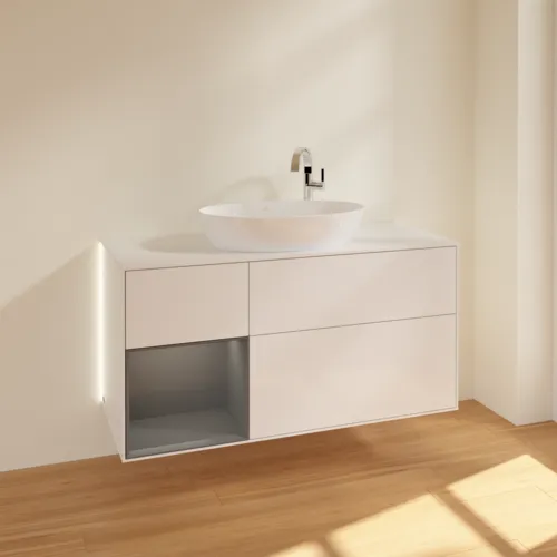 VILLEROY BOCH Finion Waschbeckenunterschrank, mit Beleuchtung, 3 Auszüge, 1200 x 603 x 501 mm, Glossy White Lacquer / Anthracite Matt Lacquer / Glass White Matt #G941GKGF, Bild 2