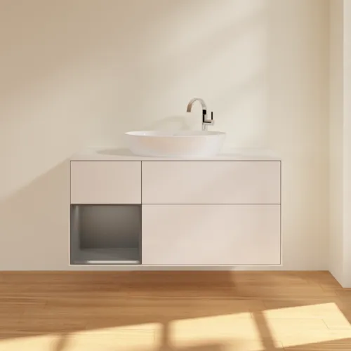 VILLEROY BOCH Finion Waschbeckenunterschrank, mit Beleuchtung, 3 Auszüge, 1200 x 603 x 501 mm, Glossy White Lacquer / Anthracite Matt Lacquer / Glass White Matt #G941GKGF, Bild 3