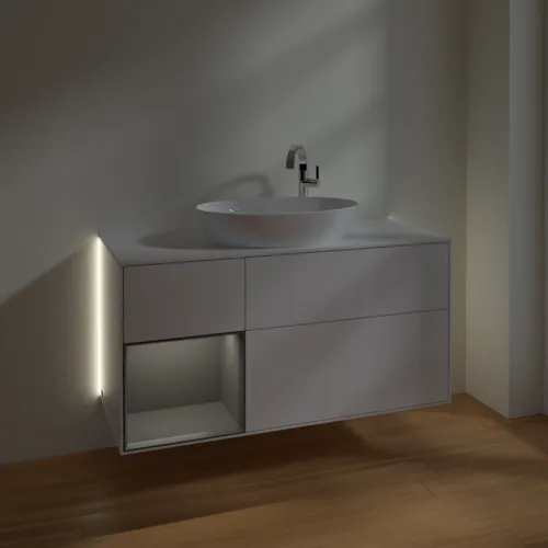 VILLEROY BOCH Finion Waschbeckenunterschrank, mit Beleuchtung, 3 Auszüge, 1200 x 603 x 501 mm, Glossy White Lacquer / Anthracite Matt Lacquer / Glass White Matt #G941GKGF, Bild 5