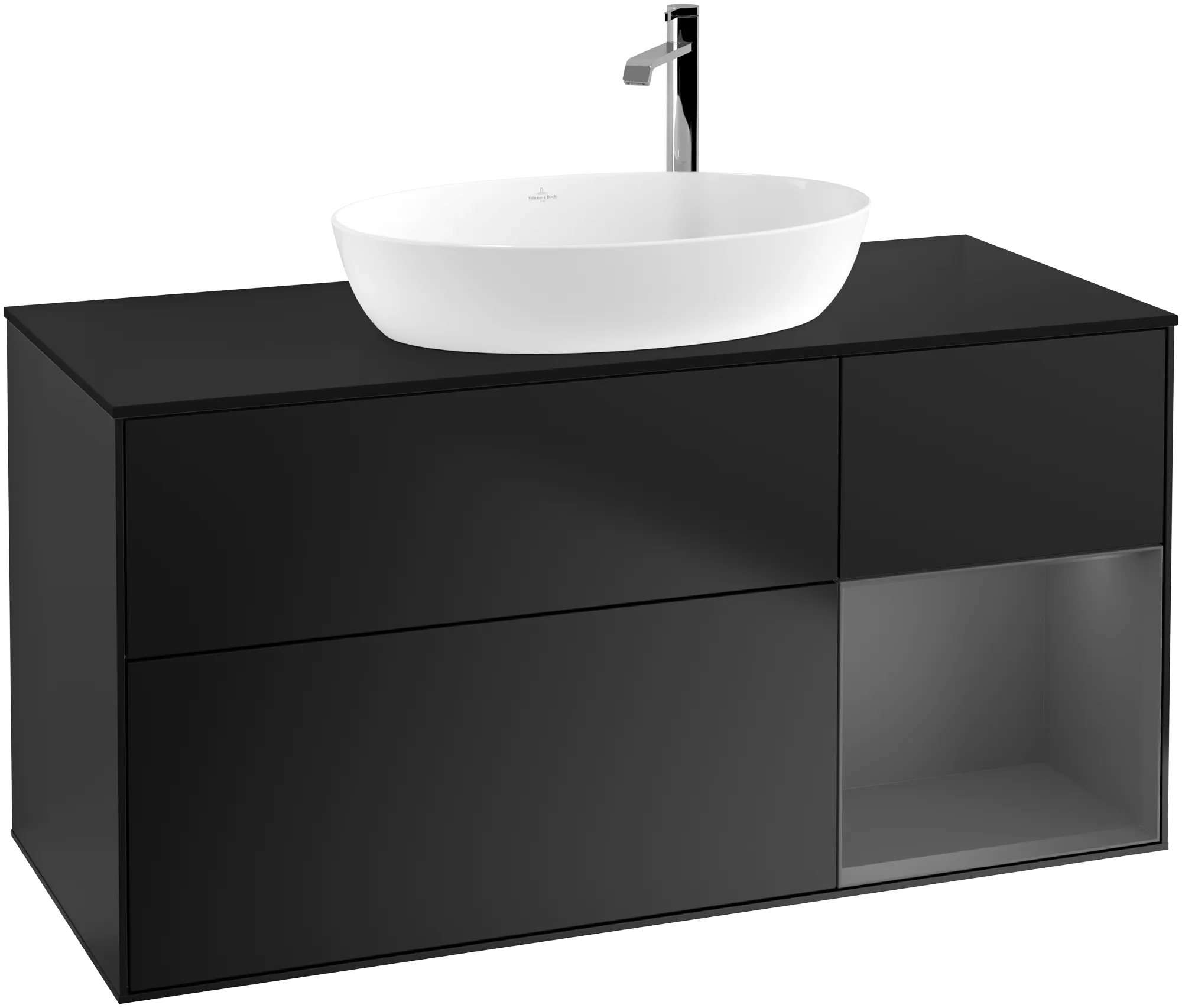 VILLEROY BOCH Finion Vanity unit, with lighting, 3 pull-out compartments, 1200 x 603 x 501 mm, Black Matt Lacquer / Anthracite Matt Lacquer / Glass Black Matt #G952GKPD resmi