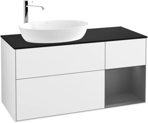 Зображення з  VILLEROY BOCH Finion Vanity unit, with lighting, 3 pull-out compartments, 1200 x 603 x 501 mm, Glossy White Lacquer / Anthracite Matt Lacquer / Glass Black Matt #G932GKGF