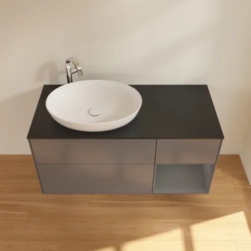 Bild von VILLEROY BOCH Finion Waschbeckenunterschrank, mit Beleuchtung, 3 Auszüge, 1200 x 603 x 501 mm, Anthracite Matt Lacquer / Anthracite Matt Lacquer / Glass Black Matt #G932GKGK
