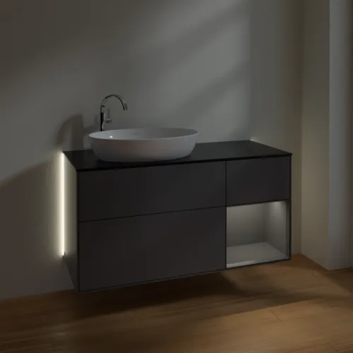 Bild von VILLEROY BOCH Finion Waschbeckenunterschrank, mit Beleuchtung, 3 Auszüge, 1200 x 603 x 501 mm, Anthracite Matt Lacquer / Anthracite Matt Lacquer / Glass Black Matt #G932GKGK