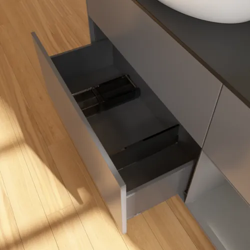 Bild von VILLEROY BOCH Finion Waschbeckenunterschrank, mit Beleuchtung, 3 Auszüge, 1200 x 603 x 501 mm, Anthracite Matt Lacquer / Anthracite Matt Lacquer / Glass Black Matt #G932GKGK