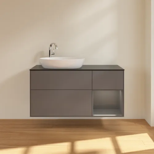 Bild von VILLEROY BOCH Finion Waschbeckenunterschrank, mit Beleuchtung, 3 Auszüge, 1200 x 603 x 501 mm, Anthracite Matt Lacquer / Anthracite Matt Lacquer / Glass Black Matt #G932GKGK