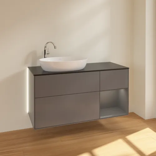 Bild von VILLEROY BOCH Finion Waschbeckenunterschrank, mit Beleuchtung, 3 Auszüge, 1200 x 603 x 501 mm, Anthracite Matt Lacquer / Anthracite Matt Lacquer / Glass Black Matt #G932GKGK