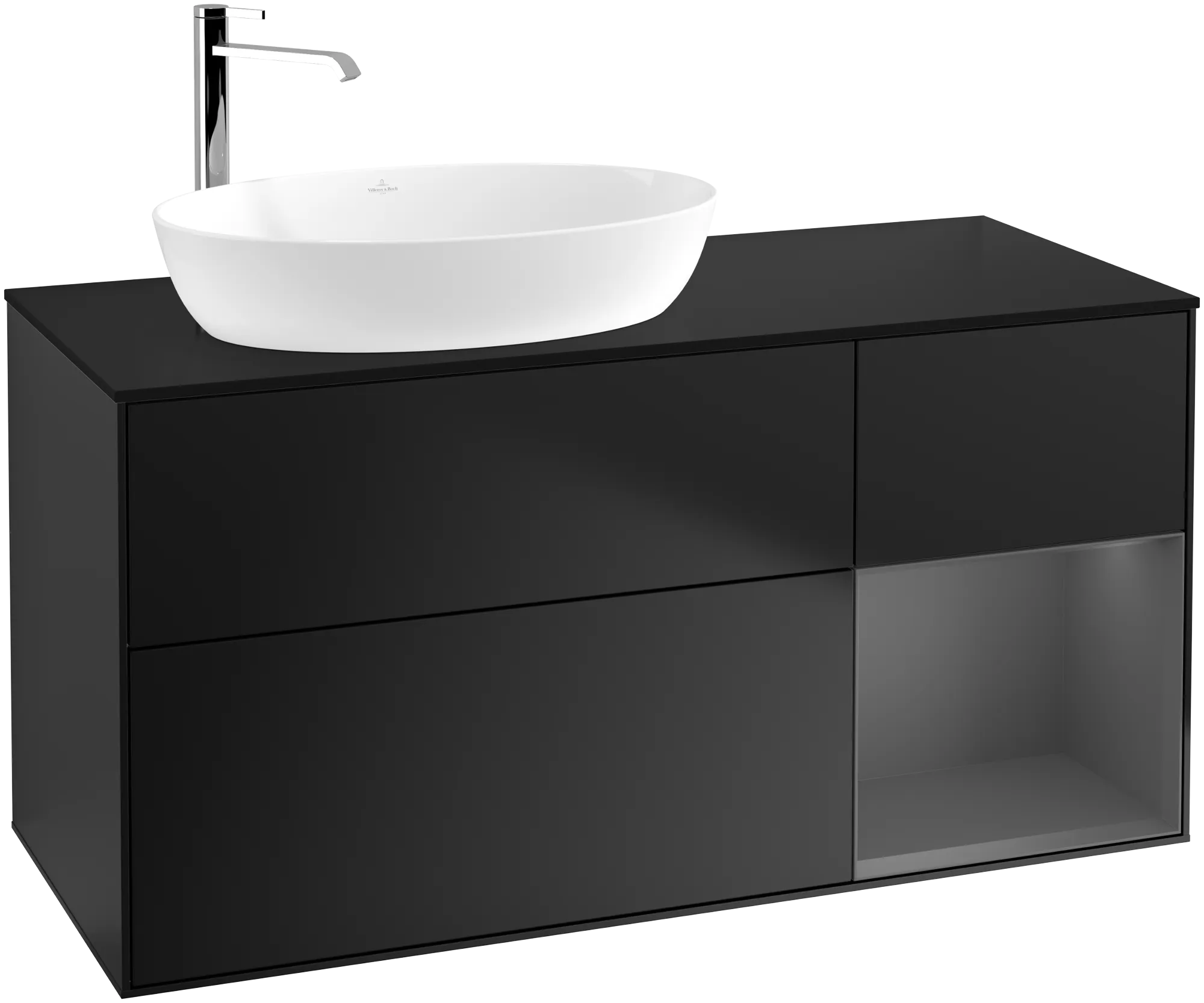 VILLEROY BOCH Finion Vanity unit, with lighting, 3 pull-out compartments, 1200 x 603 x 501 mm, Black Matt Lacquer / Anthracite Matt Lacquer / Glass Black Matt #G932GKPD resmi