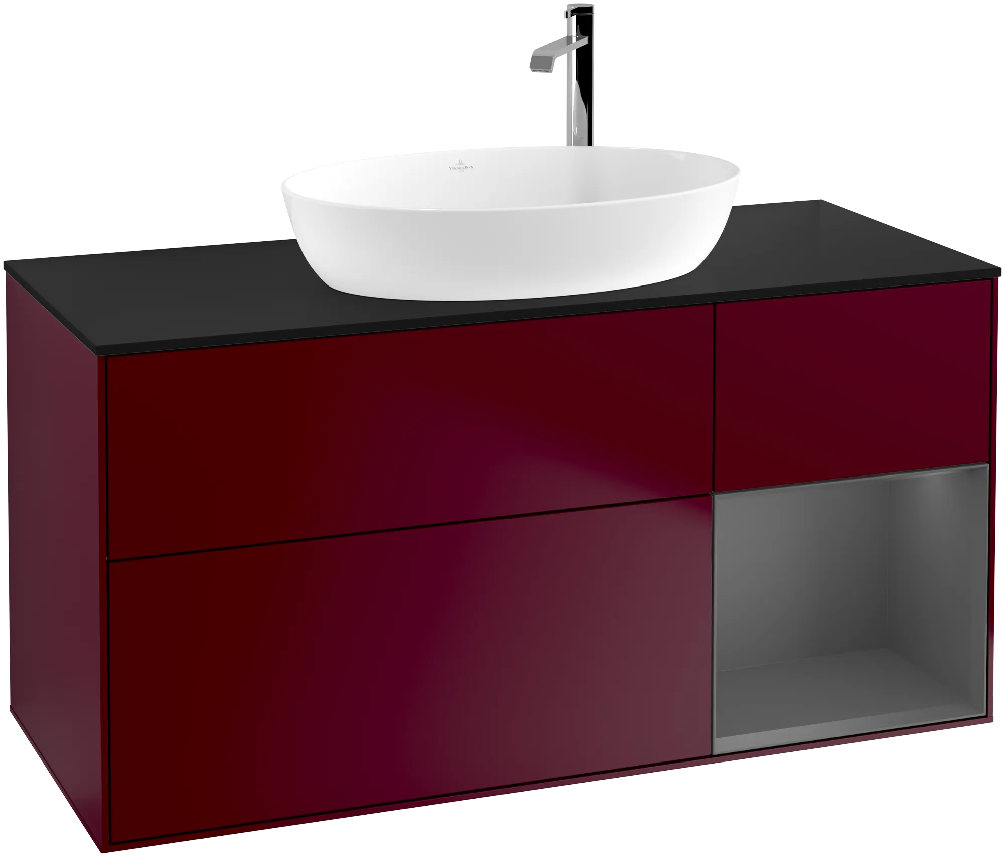 VILLEROY BOCH Finion Vanity unit, with lighting, 3 pull-out compartments, 1200 x 603 x 501 mm, Peony Matt Lacquer / Anthracite Matt Lacquer / Glass Black Matt #G952GKHB resmi