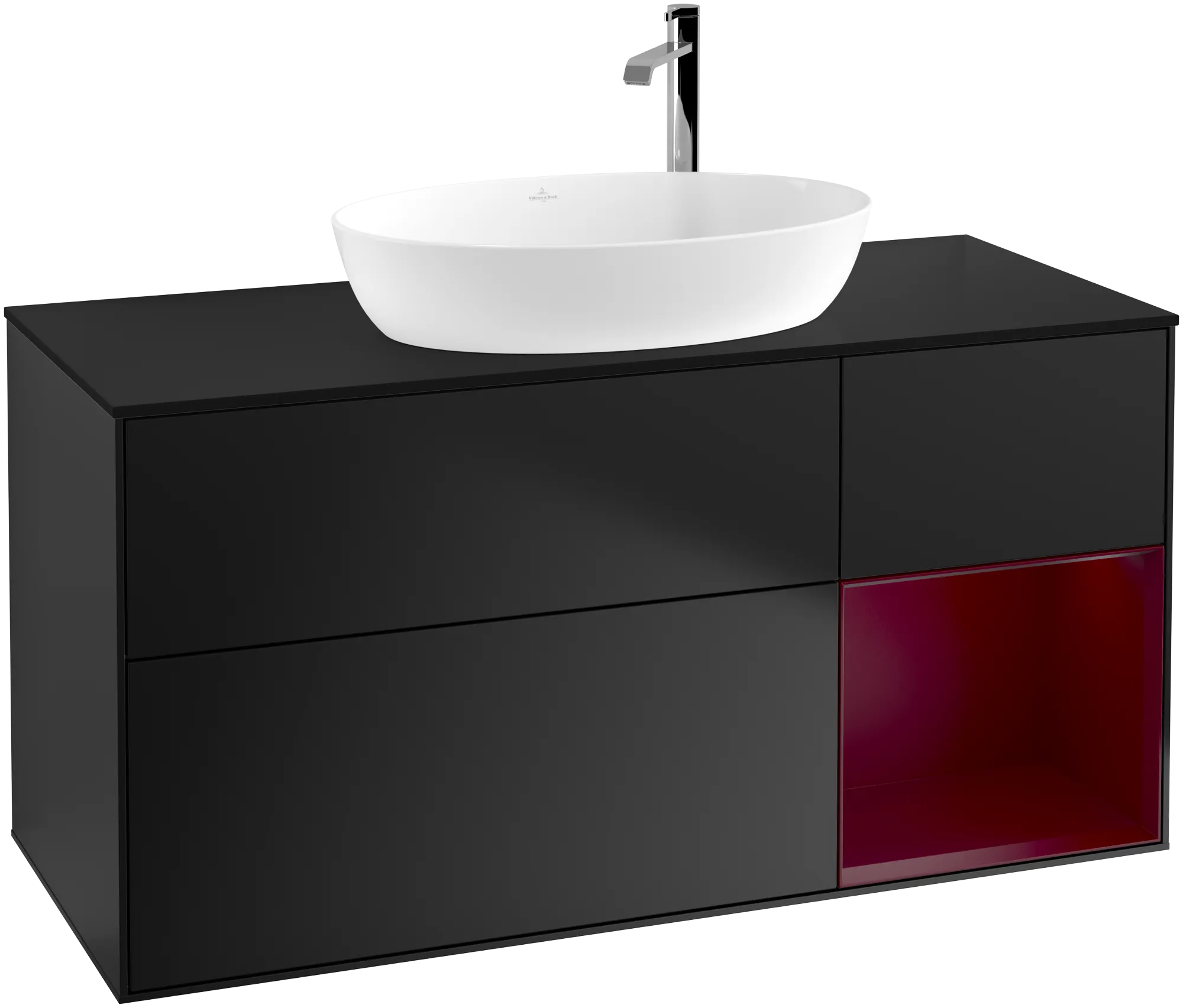 VILLEROY BOCH Finion Vanity unit, with lighting, 3 pull-out compartments, 1200 x 603 x 501 mm, Black Matt Lacquer / Peony Matt Lacquer / Glass Black Matt #G952HBPD resmi