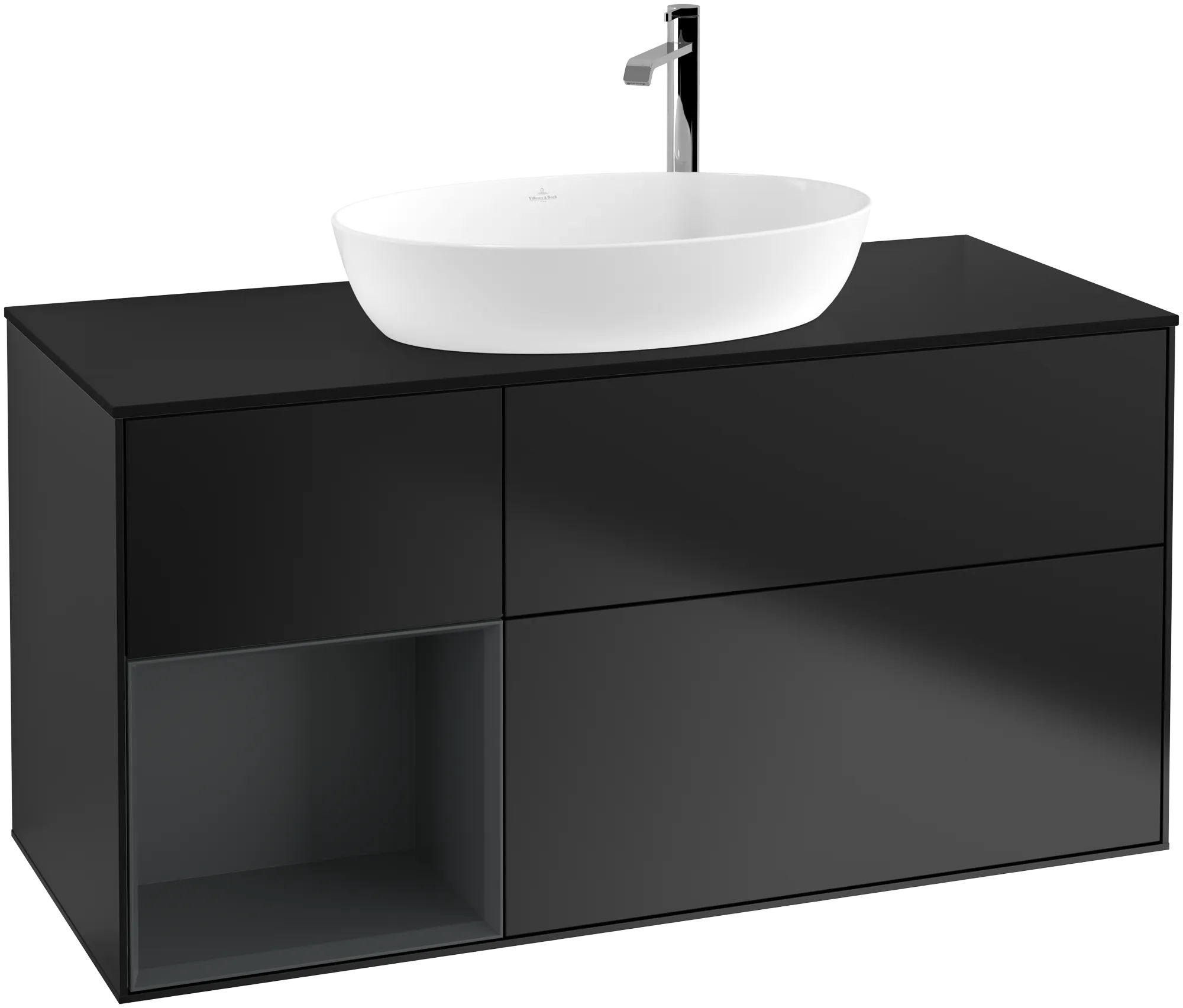 VILLEROY BOCH Finion Vanity unit, with lighting, 3 pull-out compartments, 1200 x 603 x 501 mm, Black Matt Lacquer / Midnight Blue Matt Lacquer / Glass Black Matt #G942HGPD resmi