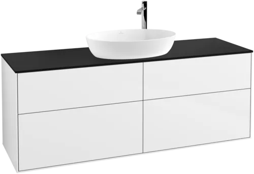 VILLEROY BOCH Finion Vanity unit, with lighting, 4 pull-out compartments, 1600 x 603 x 501 mm, Glossy White Lacquer / Glass Black Matt #G97200GF resmi