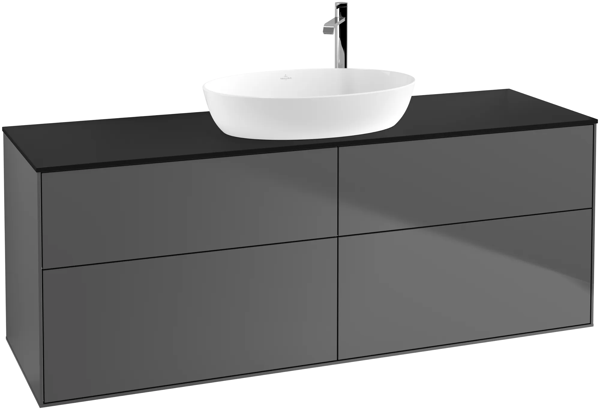 VILLEROY BOCH Finion Vanity unit, with lighting, 4 pull-out compartments, 1600 x 603 x 501 mm, Anthracite Matt Lacquer / Glass Black Matt #G97200GK resmi