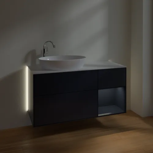 Bild von VILLEROY BOCH Finion Waschbeckenunterschrank, mit Beleuchtung, 3 Auszüge, 1200 x 603 x 501 mm, Midnight Blue Matt Lacquer / Midnight Blue Matt Lacquer / Glass White Matt #G931HGHG