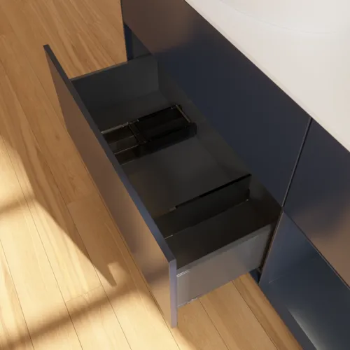 Bild von VILLEROY BOCH Finion Waschbeckenunterschrank, mit Beleuchtung, 3 Auszüge, 1200 x 603 x 501 mm, Midnight Blue Matt Lacquer / Midnight Blue Matt Lacquer / Glass White Matt #G931HGHG