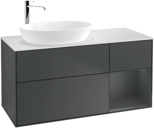 VILLEROY BOCH Finion Vanity unit, with lighting, 3 pull-out compartments, 1200 x 603 x 501 mm, Midnight Blue Matt Lacquer / Midnight Blue Matt Lacquer / Glass White Matt #G931HGHG resmi