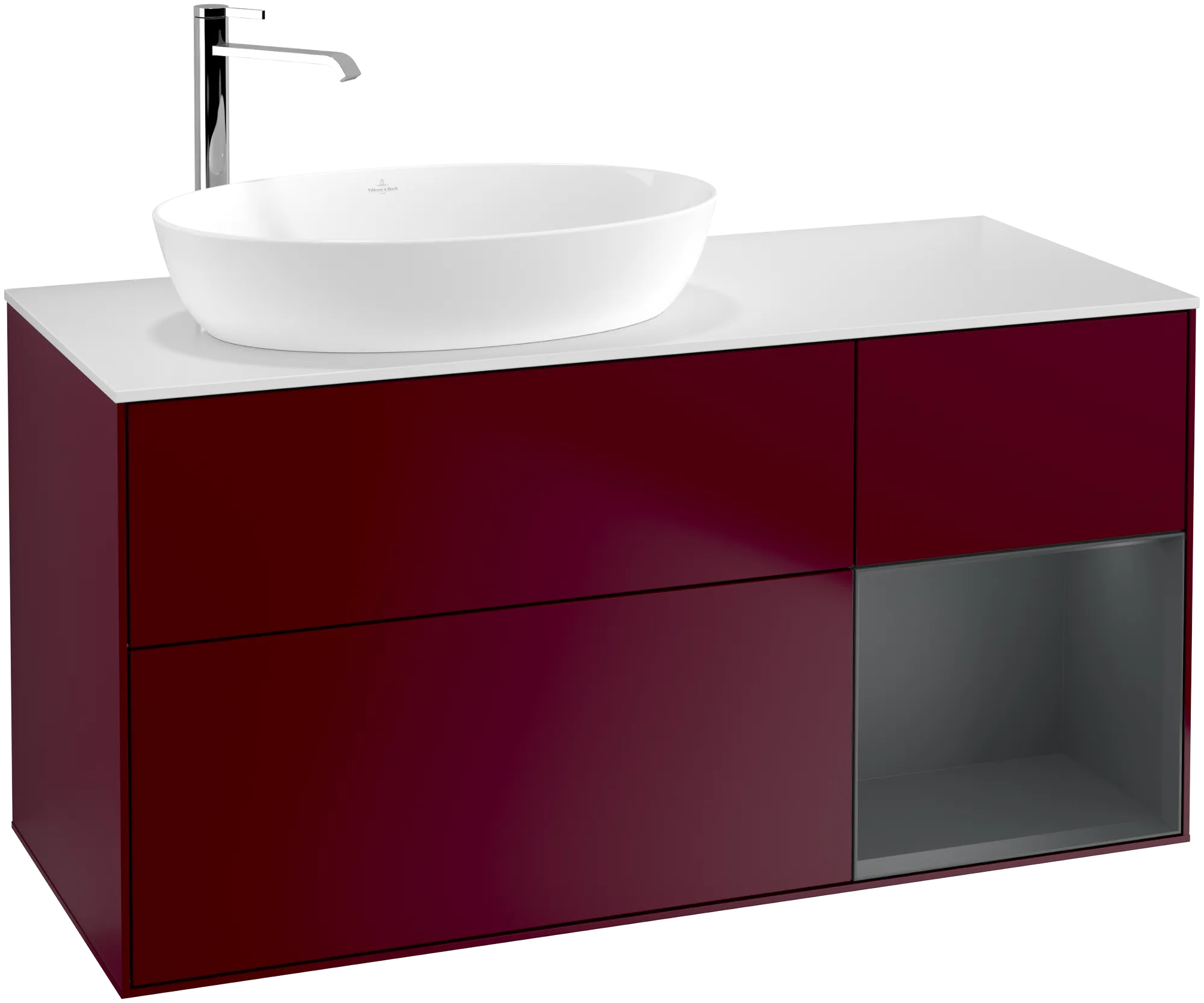 Picture of VILLEROY BOCH Finion Vanity unit, with lighting, 3 pull-out compartments, 1200 x 603 x 501 mm, Peony Matt Lacquer / Midnight Blue Matt Lacquer / Glass White Matt #G931HGHB