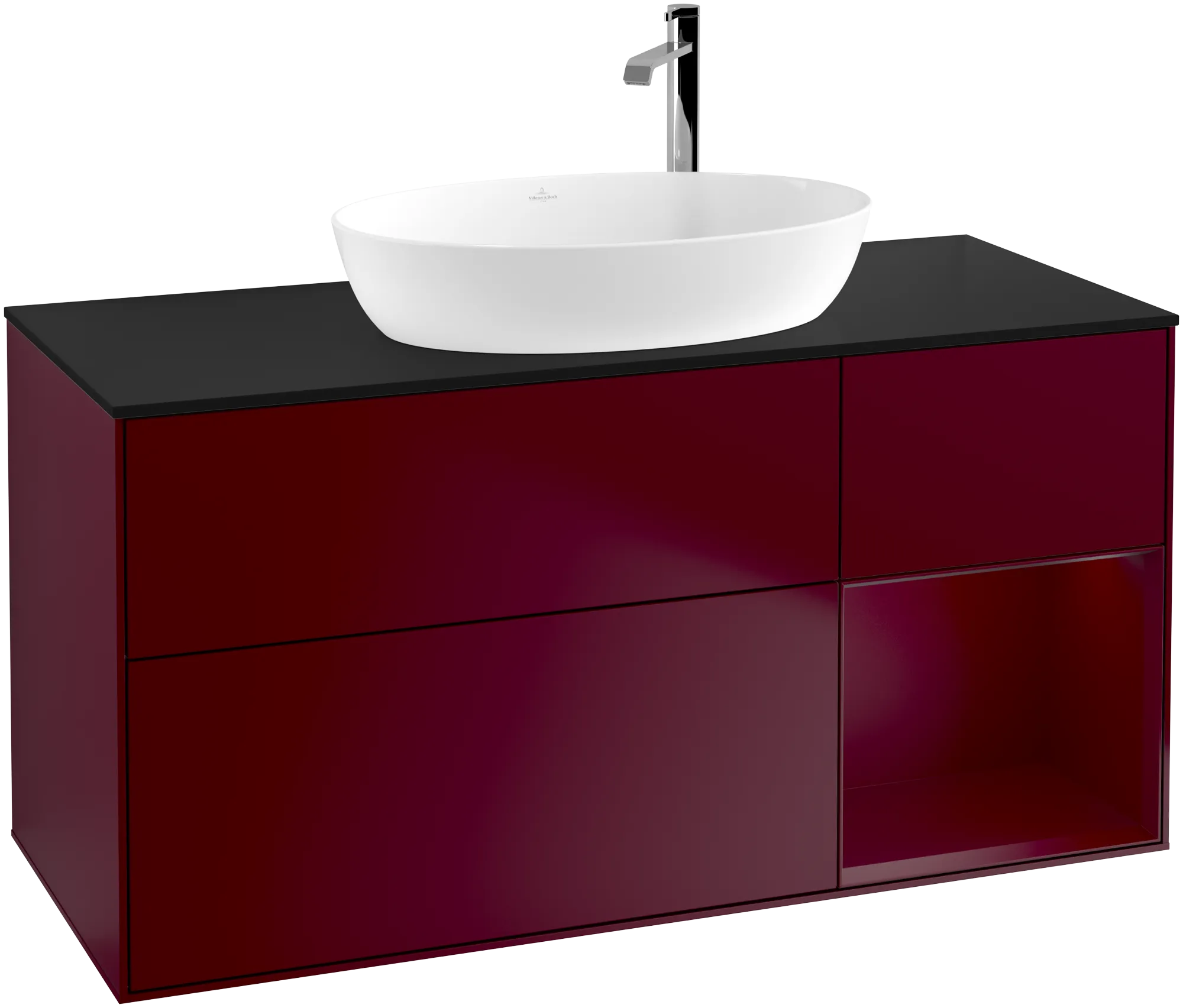 Obrázek VILLEROY BOCH Finion Vanity unit, with lighting, 3 pull-out compartments, 1200 x 603 x 501 mm, Peony Matt Lacquer / Peony Matt Lacquer / Glass Black Matt #G952HBHB
