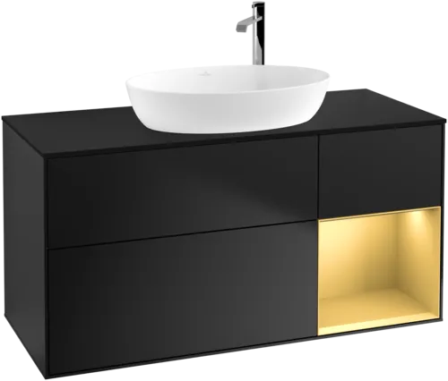 Obrázek VILLEROY BOCH Finion Vanity unit, with lighting, 3 pull-out compartments, 1200 x 603 x 501 mm, Black Matt Lacquer / Gold Matt Lacquer / Glass Black Matt #G952HFPD