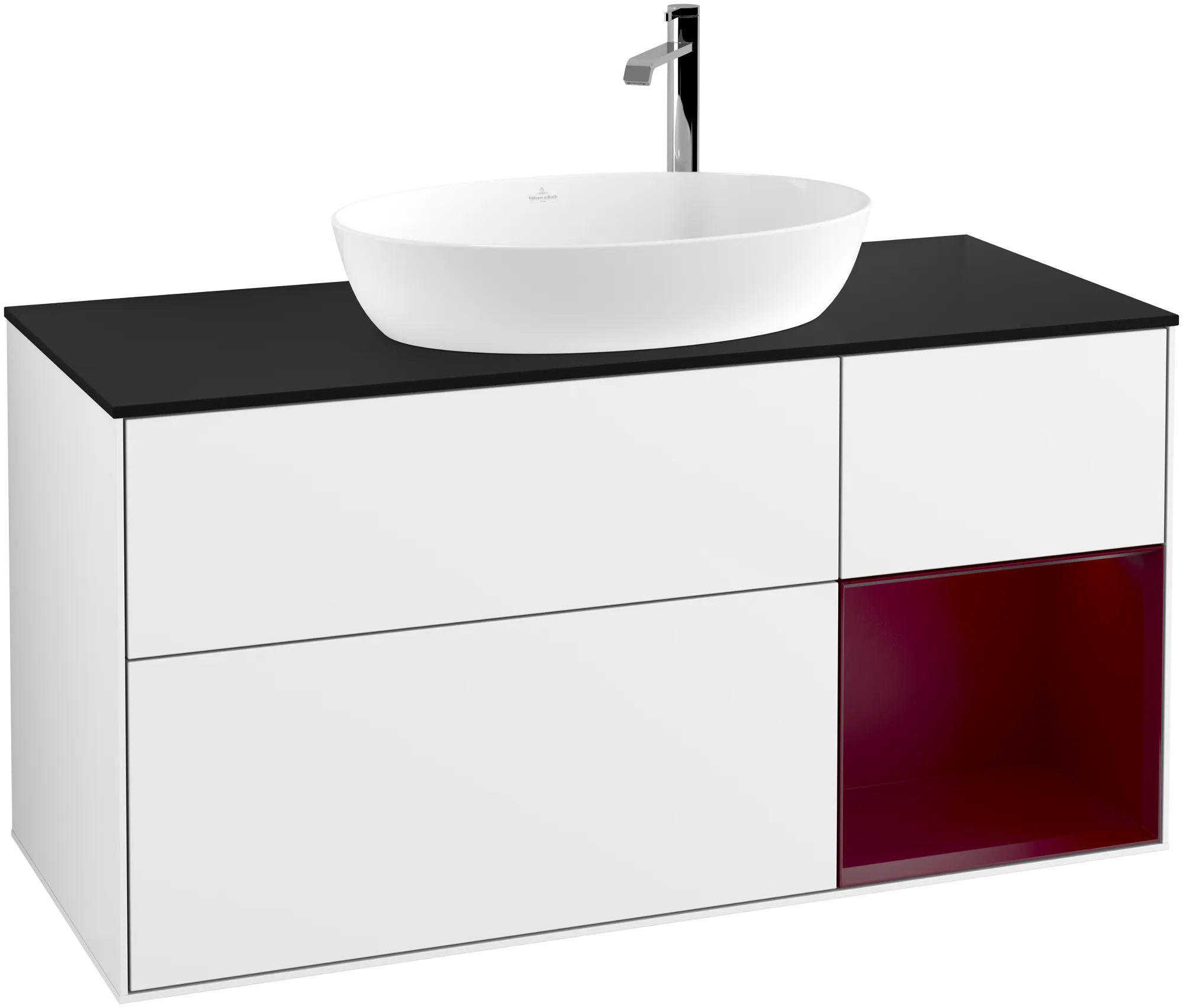 Obrázek VILLEROY BOCH Finion Vanity unit, with lighting, 3 pull-out compartments, 1200 x 603 x 501 mm, Glossy White Lacquer / Peony Matt Lacquer / Glass Black Matt #G952HBGF