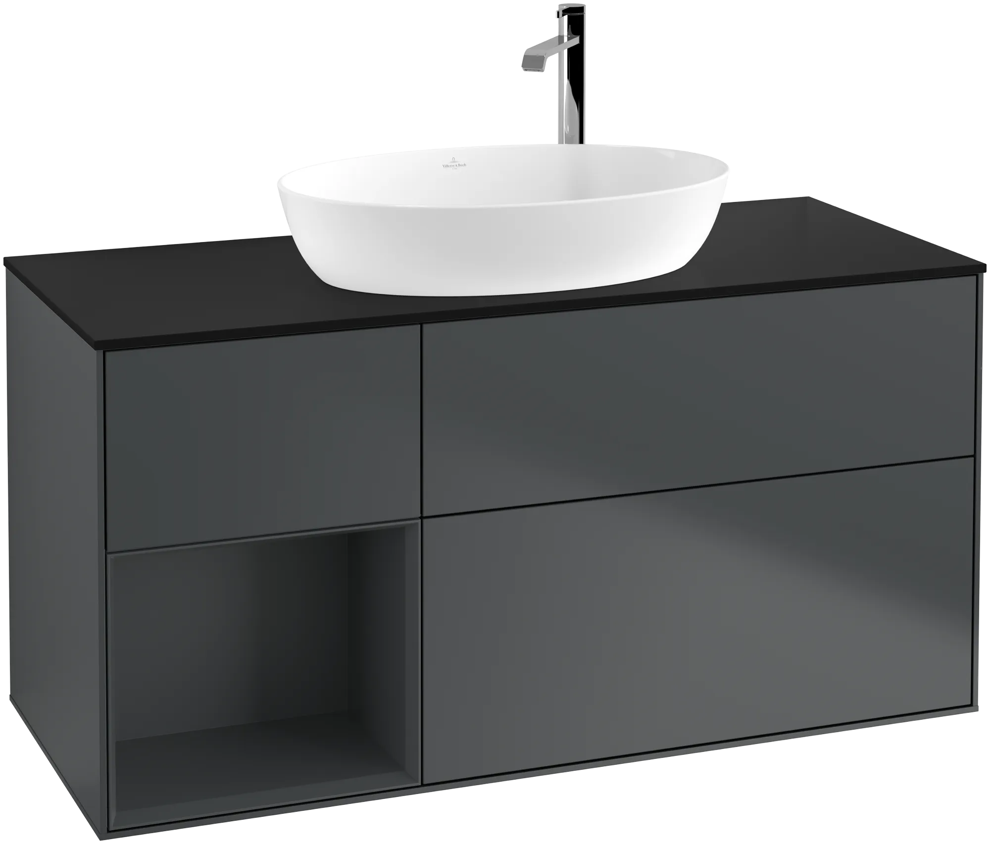 VILLEROY BOCH Finion Vanity unit, with lighting, 3 pull-out compartments, 1200 x 603 x 501 mm, Midnight Blue Matt Lacquer / Midnight Blue Matt Lacquer / Glass Black Matt #G942HGHG resmi