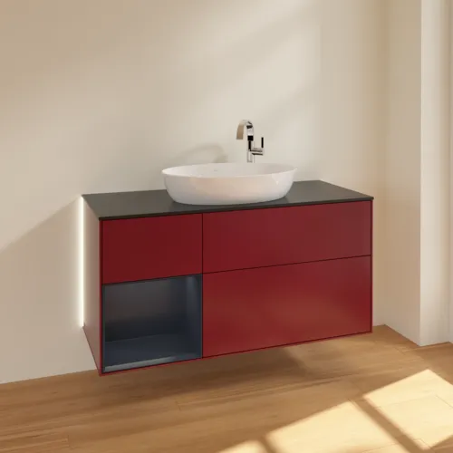 VILLEROY BOCH Finion Waschbeckenunterschrank, mit Beleuchtung, 3 Auszüge, 1200 x 603 x 501 mm, Peony Matt Lacquer / Midnight Blue Matt Lacquer / Glass Black Matt #G942HGHB, Bild 2