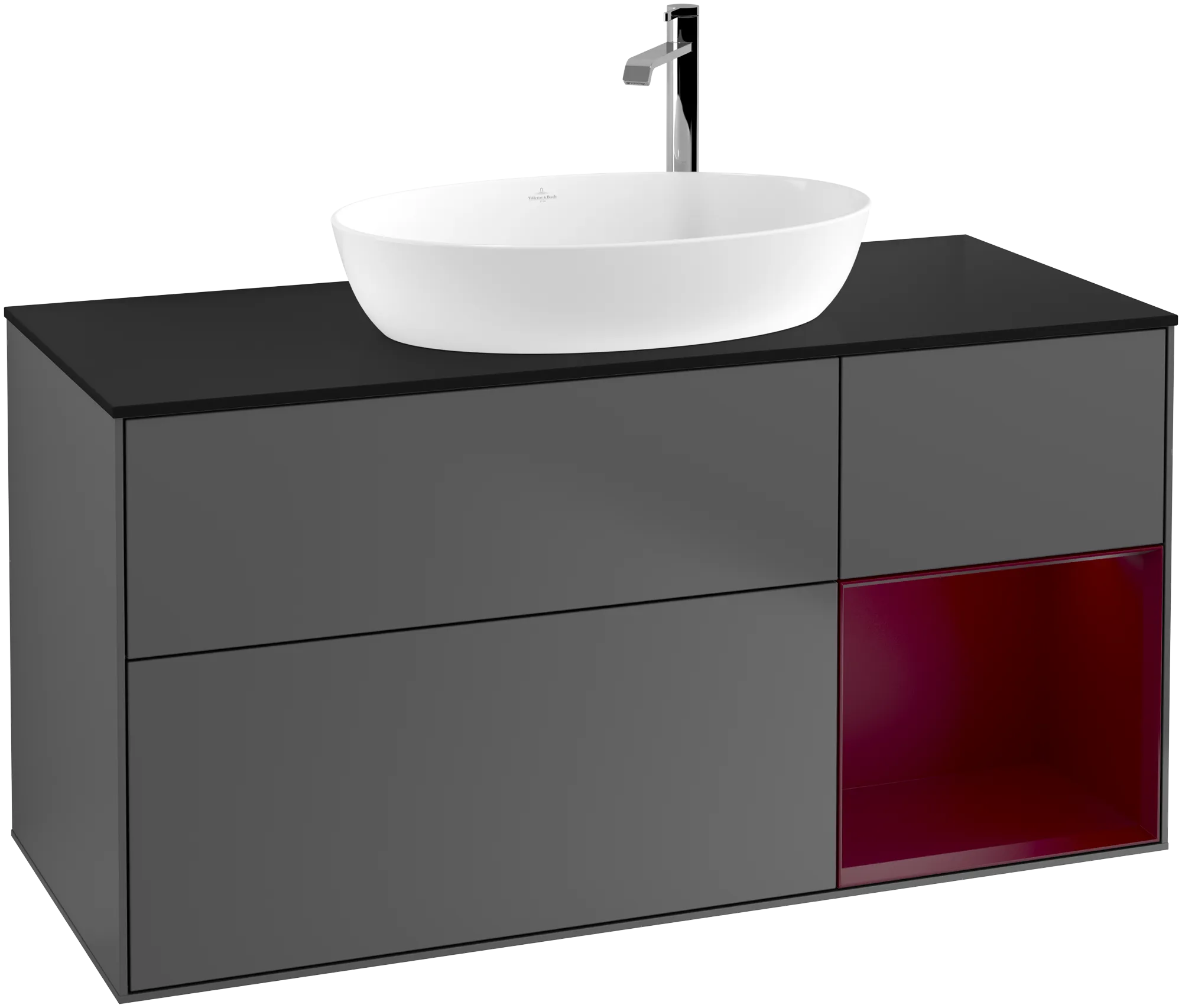 VILLEROY BOCH Finion Vanity unit, with lighting, 3 pull-out compartments, 1200 x 603 x 501 mm, Anthracite Matt Lacquer / Peony Matt Lacquer / Glass Black Matt #G952HBGK resmi