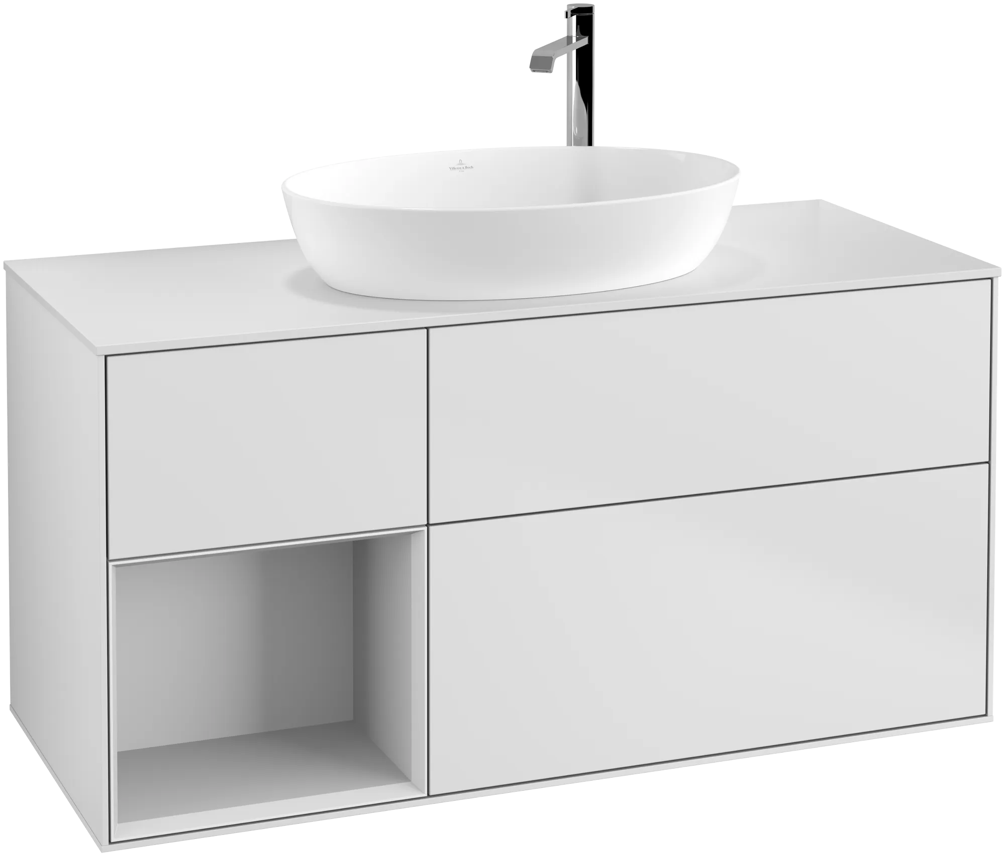 Obrázek VILLEROY BOCH Finion Vanity unit, with lighting, 3 pull-out compartments, 1200 x 603 x 501 mm, White Matt Lacquer / White Matt Lacquer / Glass White Matt #G941MTMT
