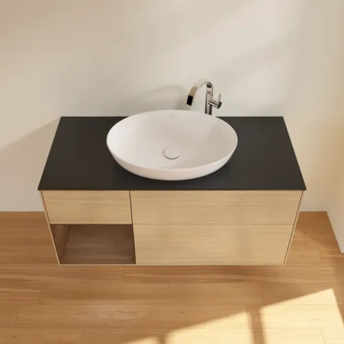 VILLEROY BOCH Finion Waschbeckenunterschrank, mit Beleuchtung, 3 Auszüge, 1200 x 603 x 501 mm, Oak Veneer / Walnut Veneer / Glass Black Matt #G942GNPC, Bild 4