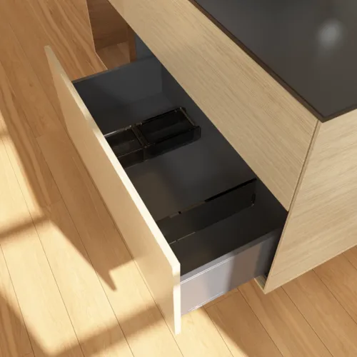 VILLEROY BOCH Finion Waschbeckenunterschrank, mit Beleuchtung, 3 Auszüge, 1200 x 603 x 501 mm, Oak Veneer / Walnut Veneer / Glass Black Matt #G942GNPC, Bild 7