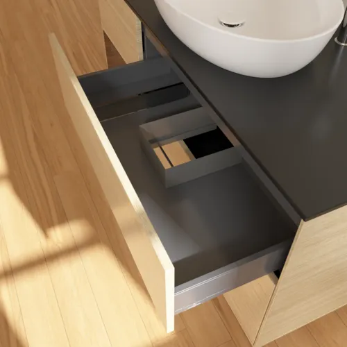 VILLEROY BOCH Finion Waschbeckenunterschrank, mit Beleuchtung, 3 Auszüge, 1200 x 603 x 501 mm, Oak Veneer / Walnut Veneer / Glass Black Matt #G942GNPC, Bild 8