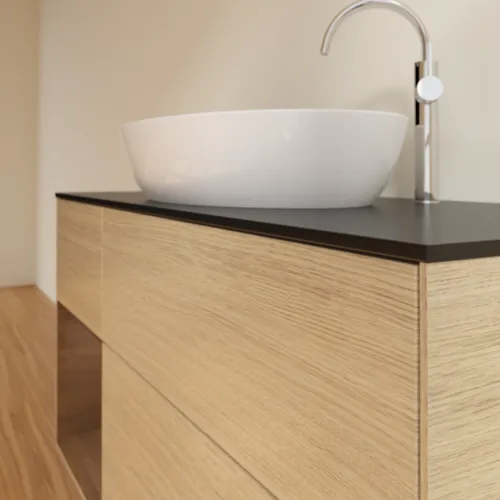 VILLEROY BOCH Finion Waschbeckenunterschrank, mit Beleuchtung, 3 Auszüge, 1200 x 603 x 501 mm, Oak Veneer / Walnut Veneer / Glass Black Matt #G942GNPC, Bild 6