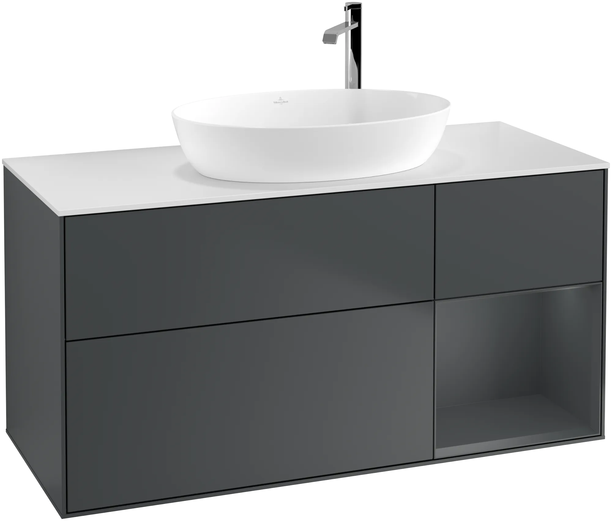 VILLEROY BOCH Finion Vanity unit, with lighting, 3 pull-out compartments, 1200 x 603 x 501 mm, Midnight Blue Matt Lacquer / Midnight Blue Matt Lacquer / Glass White Matt #G951HGHG resmi