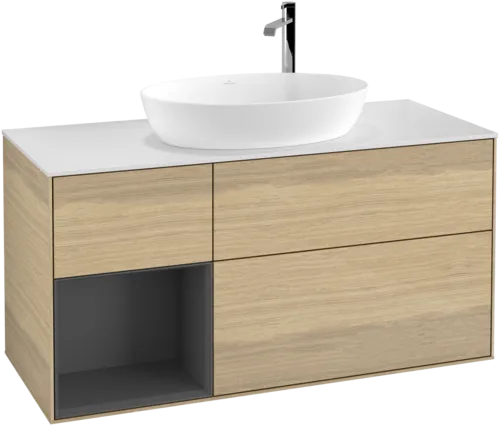 VILLEROY BOCH Finion Vanity unit, with lighting, 3 pull-out compartments, 1200 x 603 x 501 mm, Oak Veneer / Anthracite Matt Lacquer / Glass White Matt #G941GKPC resmi