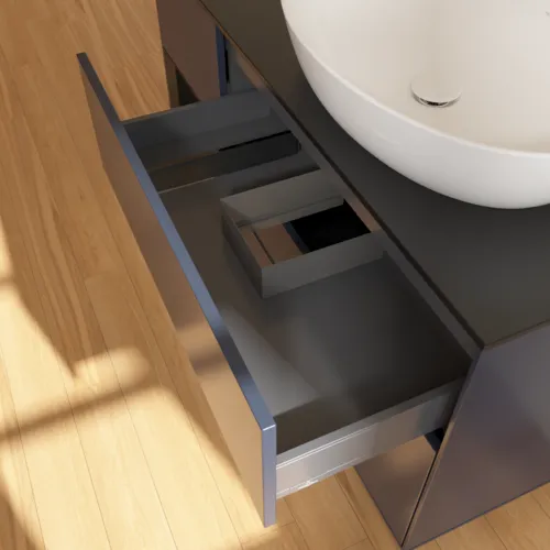 VILLEROY BOCH Finion Waschbeckenunterschrank, mit Beleuchtung, 3 Auszüge, 1200 x 603 x 501 mm, Midnight Blue Matt Lacquer / Black Matt Lacquer / Glass Black Matt #G922PDHG, Bild 8