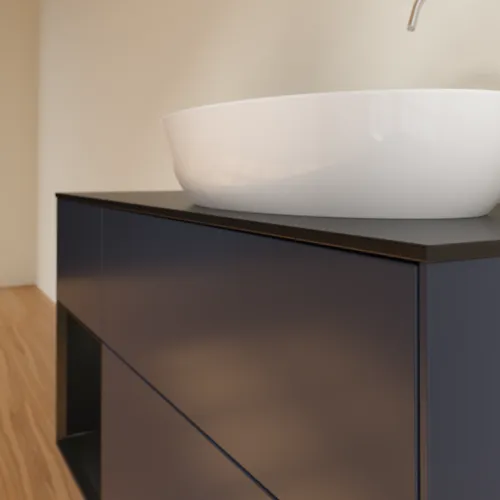 VILLEROY BOCH Finion Waschbeckenunterschrank, mit Beleuchtung, 3 Auszüge, 1200 x 603 x 501 mm, Midnight Blue Matt Lacquer / Black Matt Lacquer / Glass Black Matt #G922PDHG, Bild 6