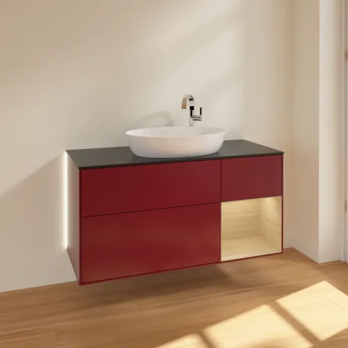VILLEROY BOCH Finion Waschbeckenunterschrank, mit Beleuchtung, 3 Auszüge, 1200 x 603 x 501 mm, Peony Matt Lacquer / Oak Veneer / Glass Black Matt #G952PCHB, Bild 2